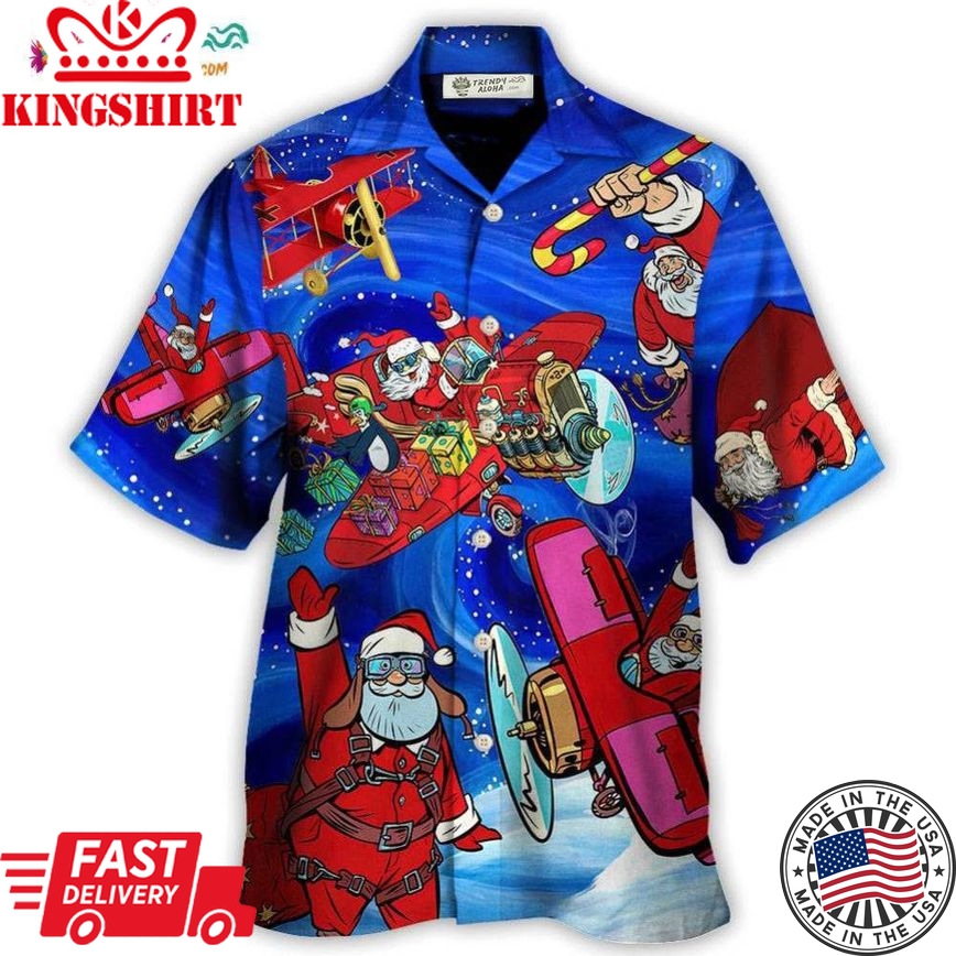 Christmas No Reindeer Any More Santa Loves Airplane Magic Night Hawaiian Shirt