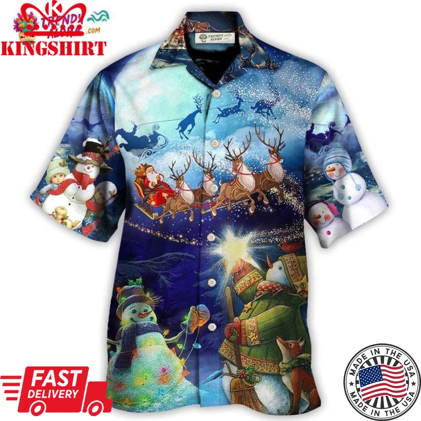 Christmas Rudolph Santa Claus Reindeer Snowman Light Art Style Hawaiian Shirt