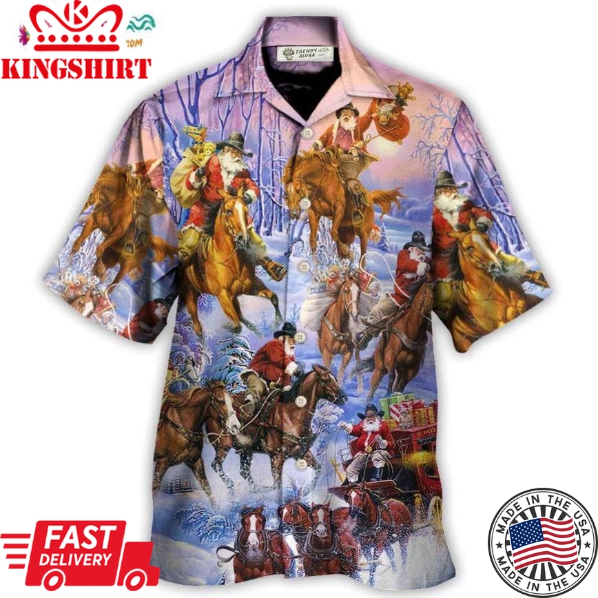 Christmas Santa And Horse Ho Ho Ho Everywhere Merry Xmas Hawaiian Shirt