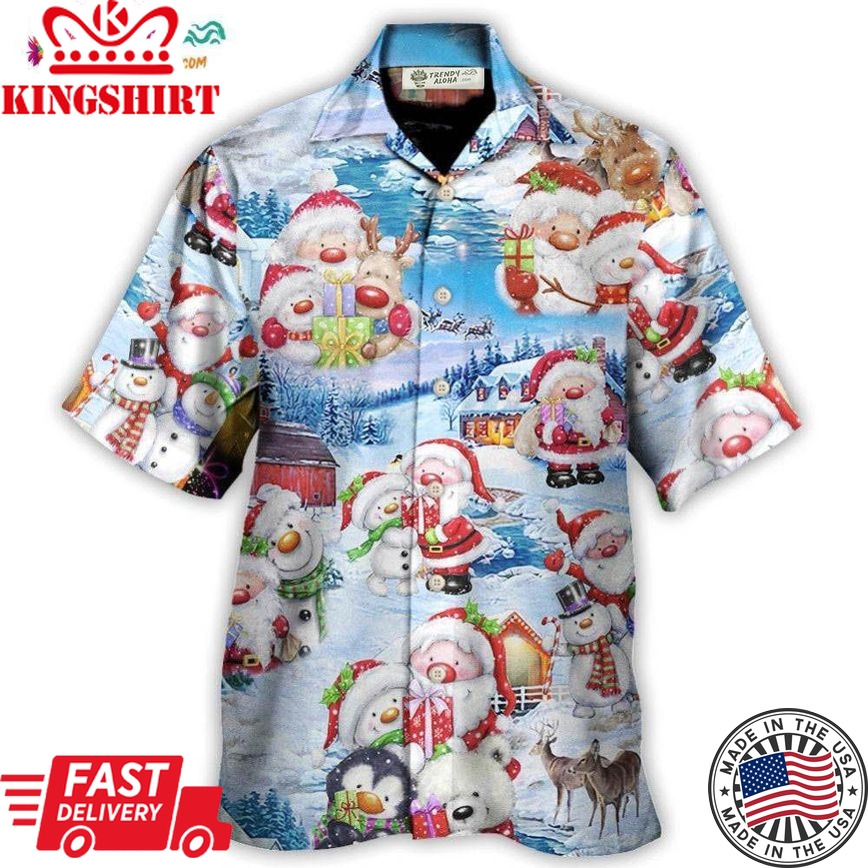 Christmas Santa And Snowman Christmas Holiday Hawaiian Shirt