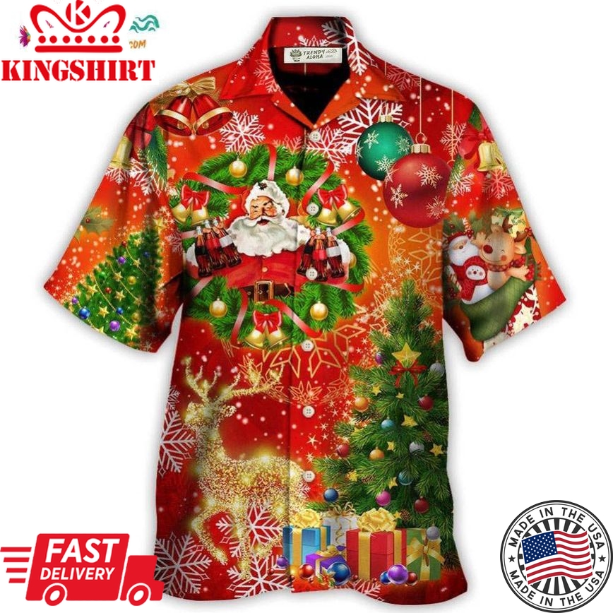 Christmas Santa Claus Drinking Christmas Tree Red Light Hawaiian Shirt