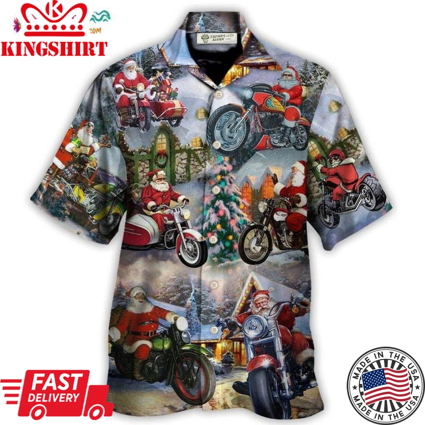 Christmas Santa Claus Driving Motorcycle Bike Gift Light Art Style Hawaiian Shirt