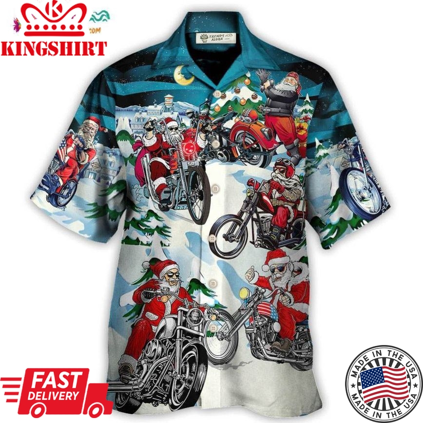 Christmas Santa Claus Driving Motorcycle Hawaiian Shirt