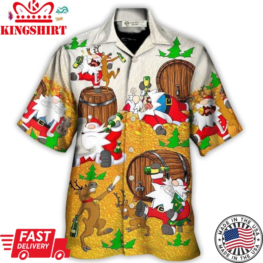 Christmas Santa Claus Drunk Beer Funny Happy Xmas Hawaiian Shirt