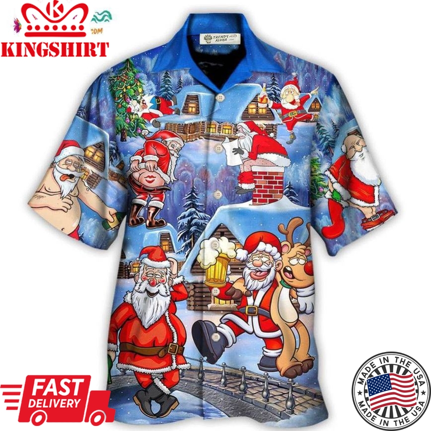 Christmas Santa Claus Drunk Beer Troll Happy Xmas Hawaiian Shirt