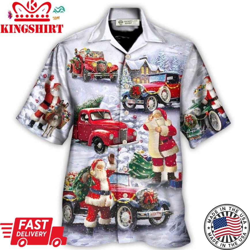 Christmas Santa Claus Funny Red Truck Gift For Xmas Painting Style Hawaiian Shirt