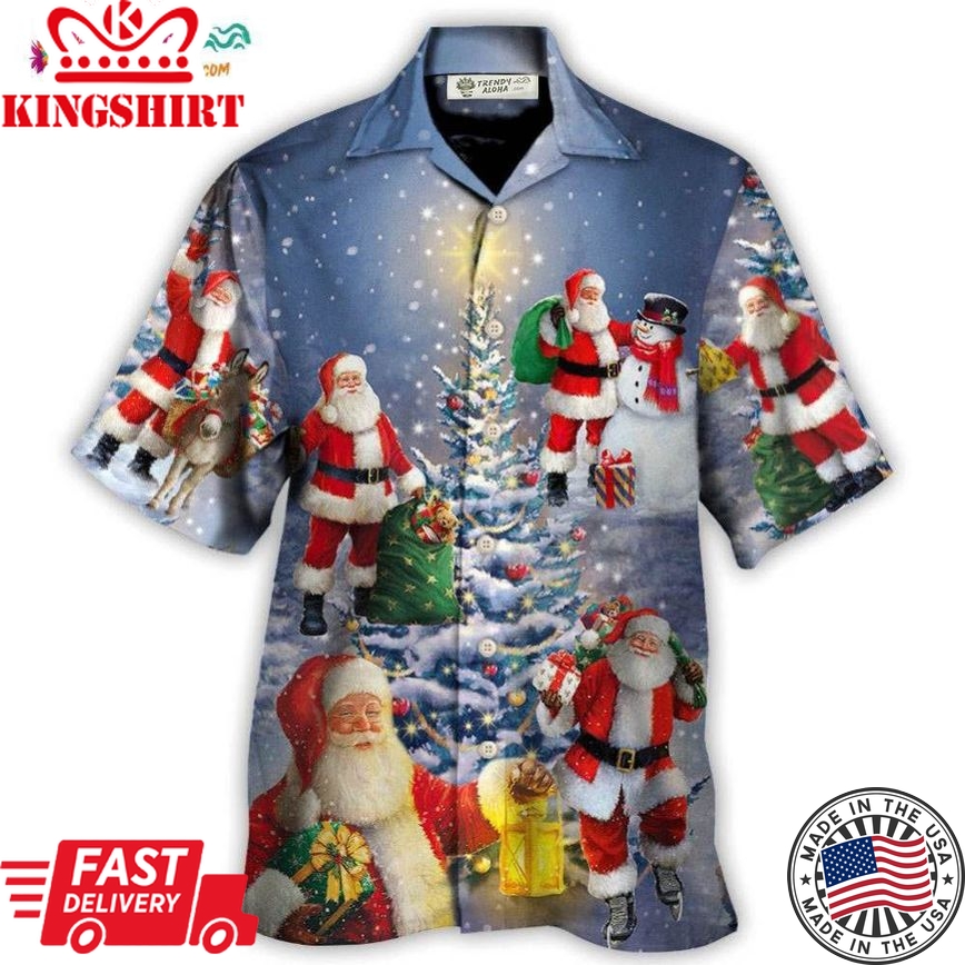 Christmas Santa Claus In Love Light Xmas Tree Hawaiian Shirt