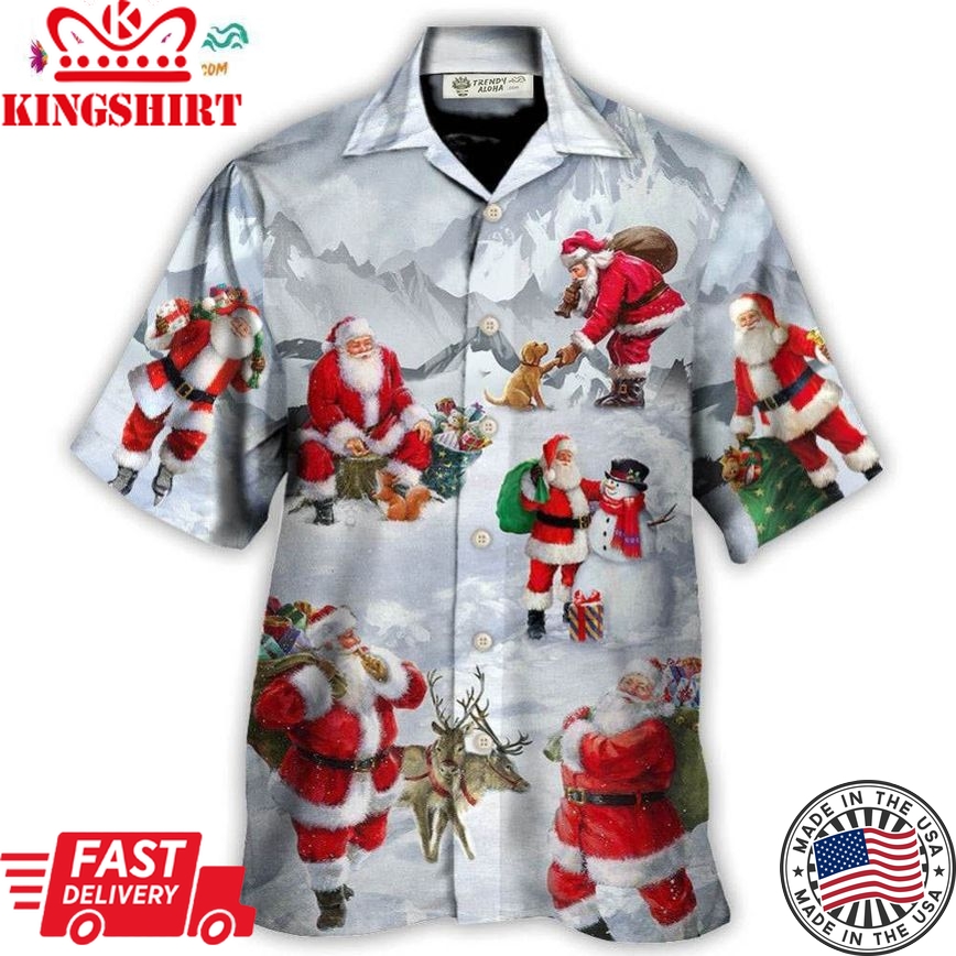 Christmas Santa Claus In The Snow Mountain Art Style Hawaiian Shirt