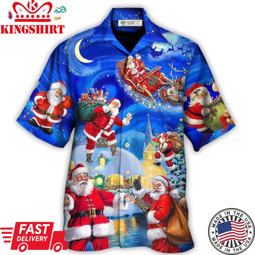 Christmas Santa Claus In The Town Magic Night Art Style Hawaiian Shirt