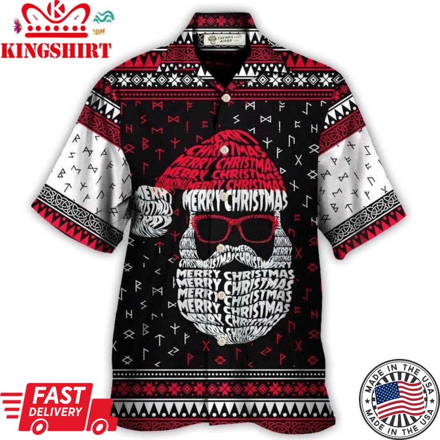 Christmas Santa Claus Retro Viking Pattern Hawaiian Shirt