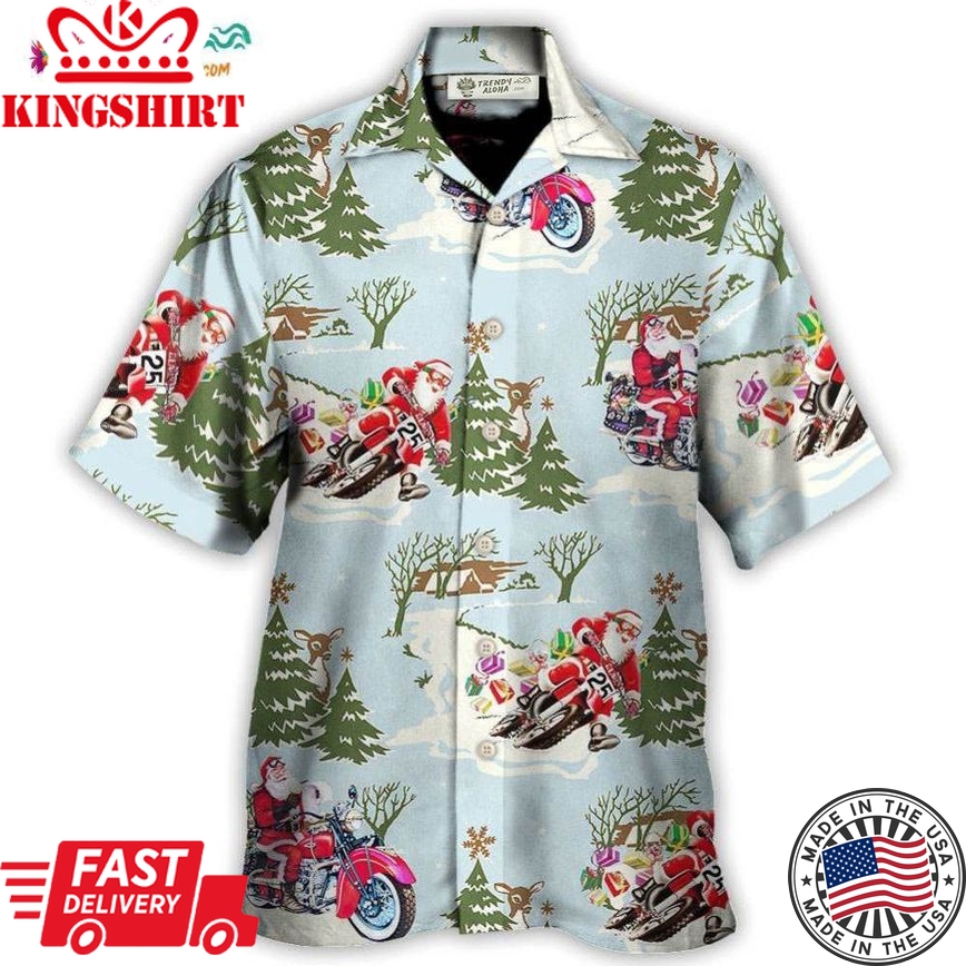 Christmas Santa Driving In Snow Forest Hawaiian Shirt