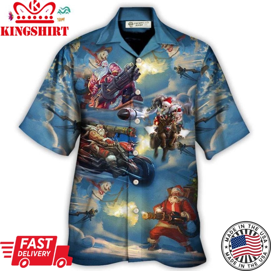 Christmas Santa Gun Fight In Xmas Hawaiian Shirt