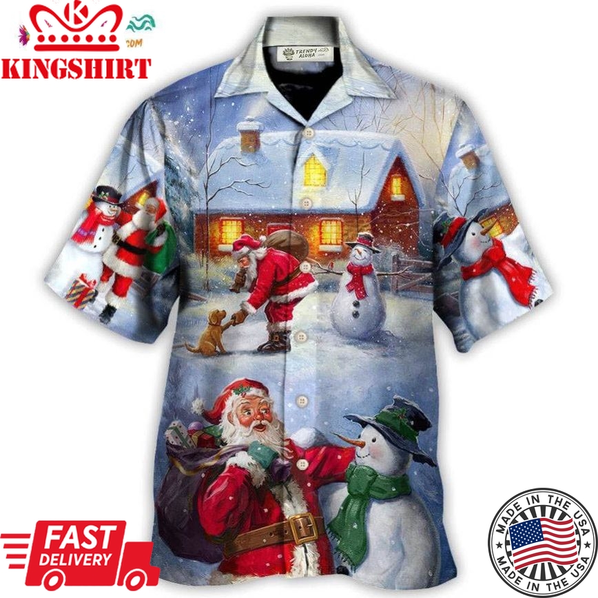 Christmas Santa Love Snowman In The Village Gift For Xmas Hawaiian Shirt