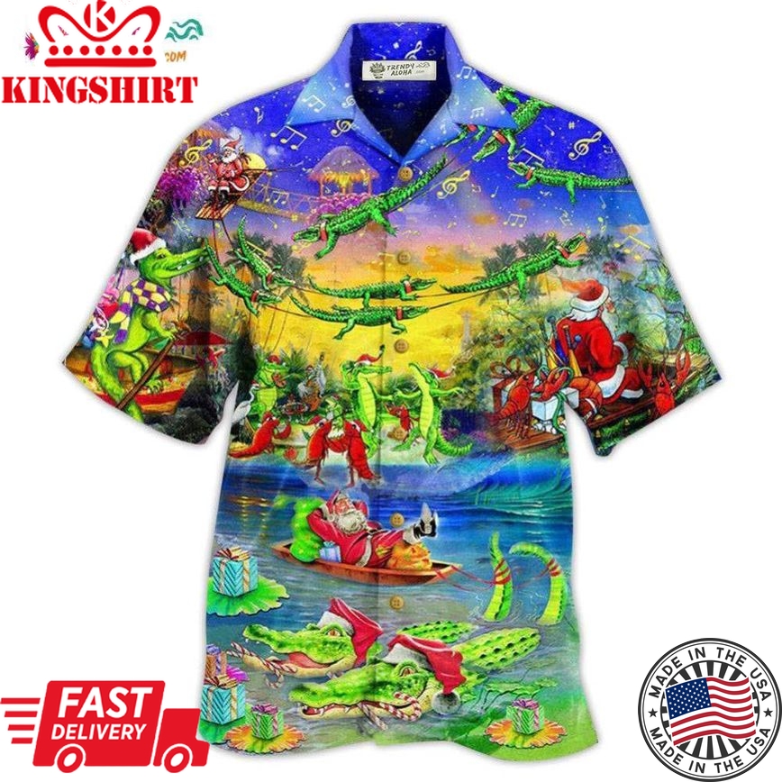 Christmas Santa Riding Alligator Christmas Hawaiian Shirt