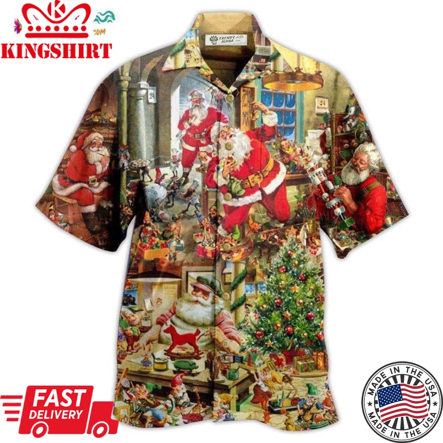 Christmas Santa'S Toy Workshop Christmas Night Hawaiian Shirt