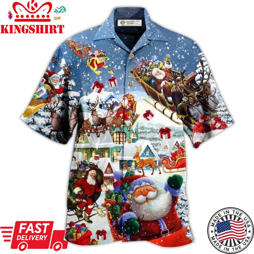 Christmas Say Hi From Santa'S Sleigh Snow Hawaiian Shirt