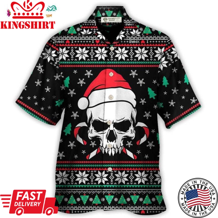 Christmas Skull Wearing Santa Claus Hat And Sweat Candy Hawaiian Shirt