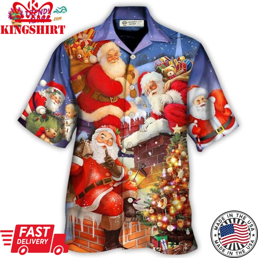 Christmas Up On Rooftop Santa Claus Art Style Hawaiian Shirt