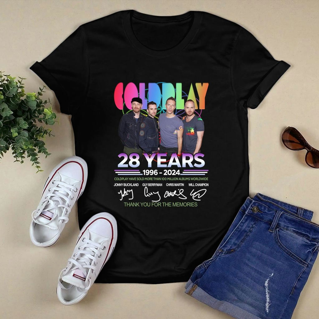 Coldplay 28 Years 1996 2024 Thank You For The Memories Signatures T Shirt