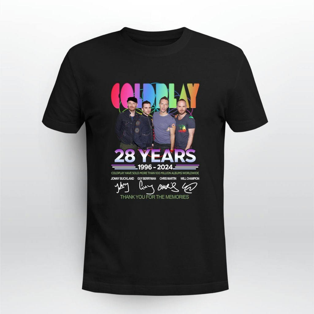 Coldplay 28 Years 1996 2024 Thank You For The Memories Signatures T Shirt