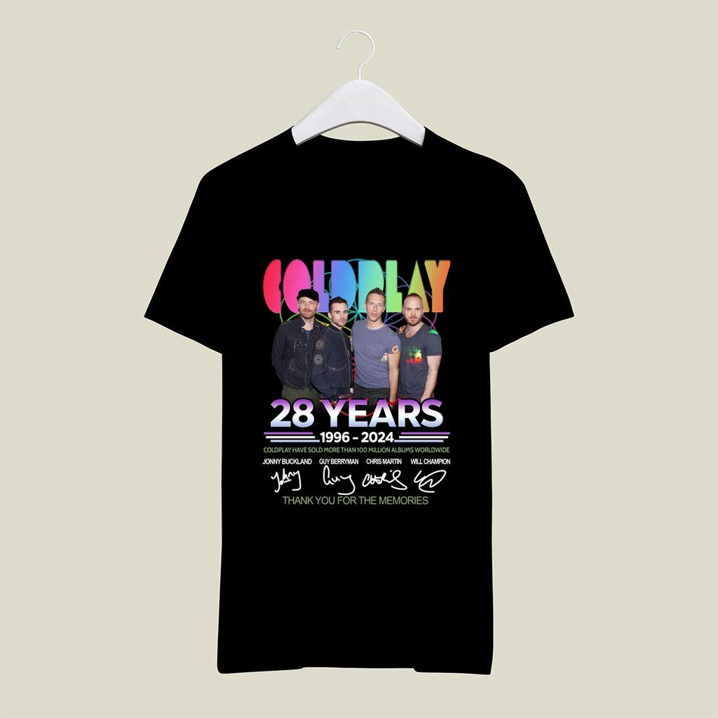 Coldplay 28 Years 1996 2024 Thank You For The Memories Signatures T Shirt