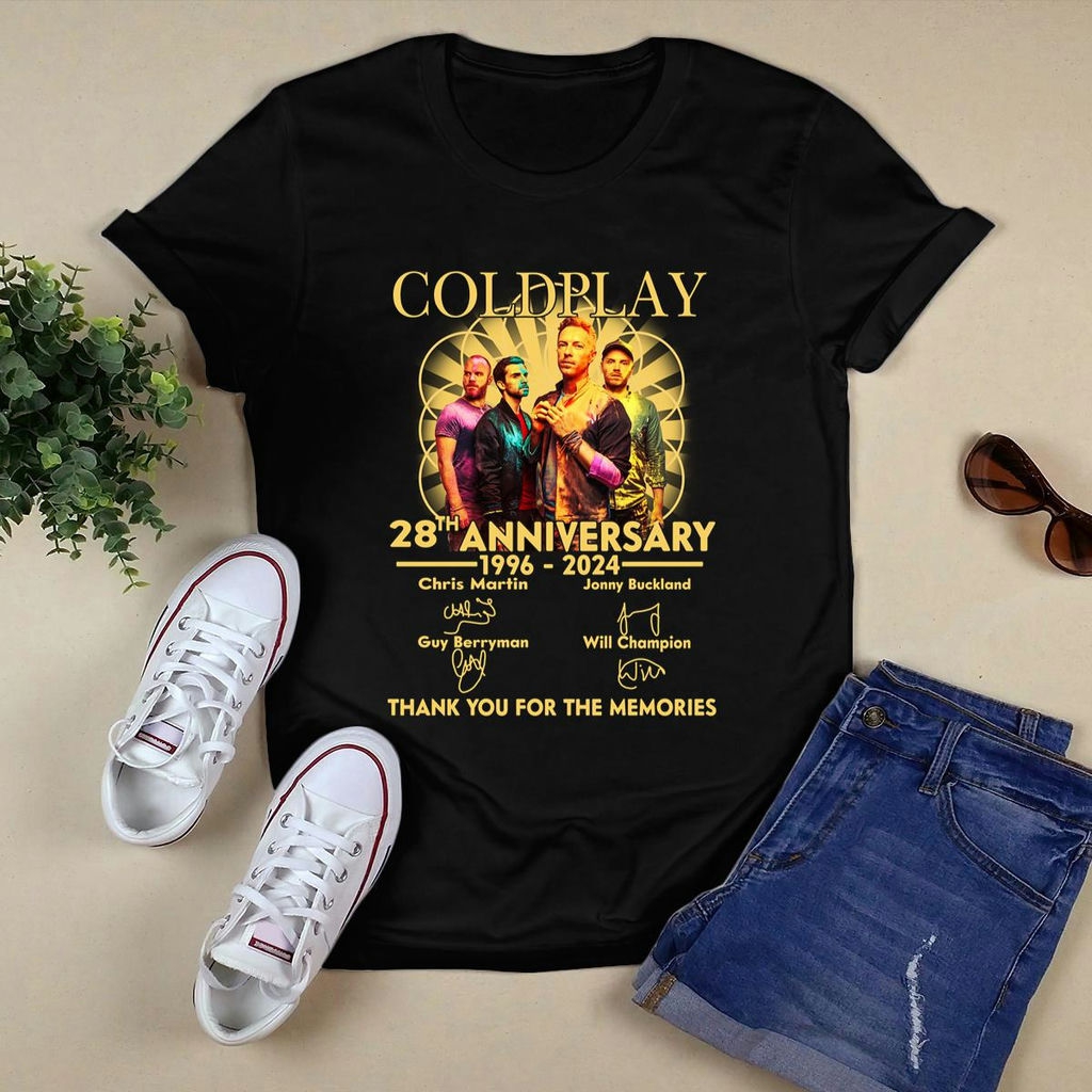 Coldplay 28th Anniversary 1996 2024 Thank You For The Memories Signatures T Shirt