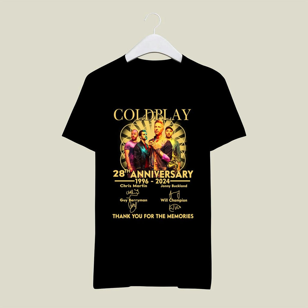 Coldplay 28th Anniversary 1996 2024 Thank You For The Memories Signatures T Shirt