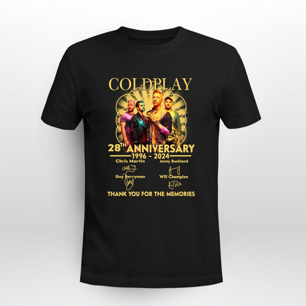 Coldplay 28th Anniversary 1996 2024 Thank You For The Memories Signatures T Shirt