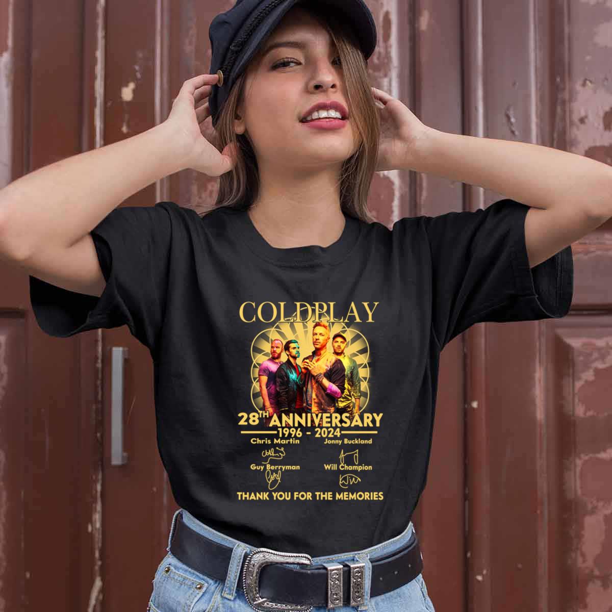 Coldplay 28th Anniversary 1996 2024 Thank You For The Memories Signatures T Shirt