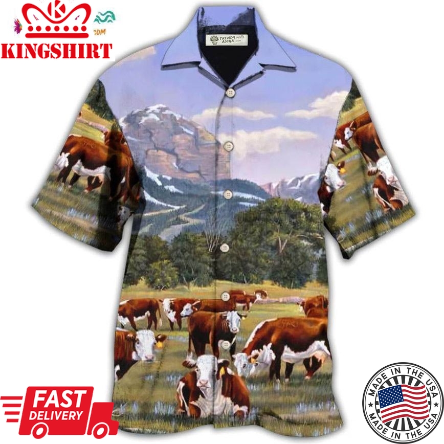 Cow Hereford Cow Beautiful Landscape Hawaiian Shirt