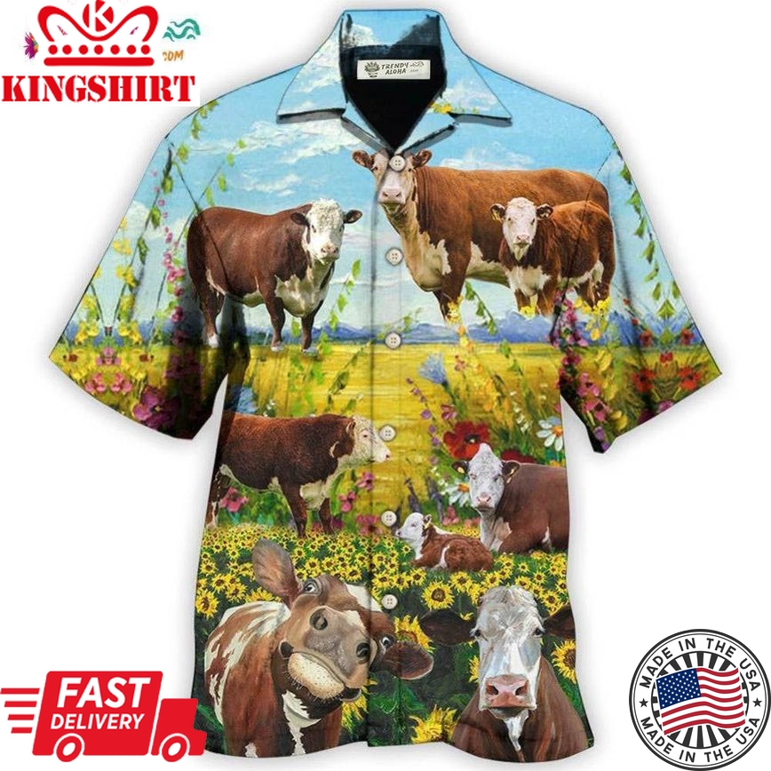 Cow Hereford Cow Landscape Style Hawaiian Shirt