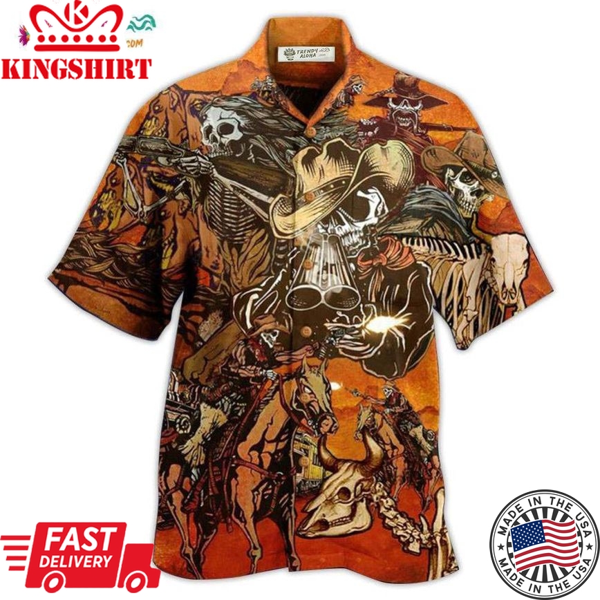 Cowboy Skull War Orange Hawaiian Shirt