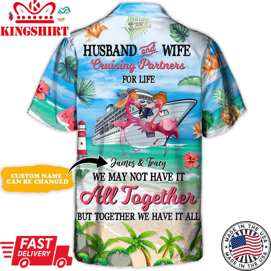 Cruising Partners Flamingo Husband And Wife Cruising Partners For Life Personalized - Hawaiian Shirt - Personalized Photo Gifts Hawaiian Shirt