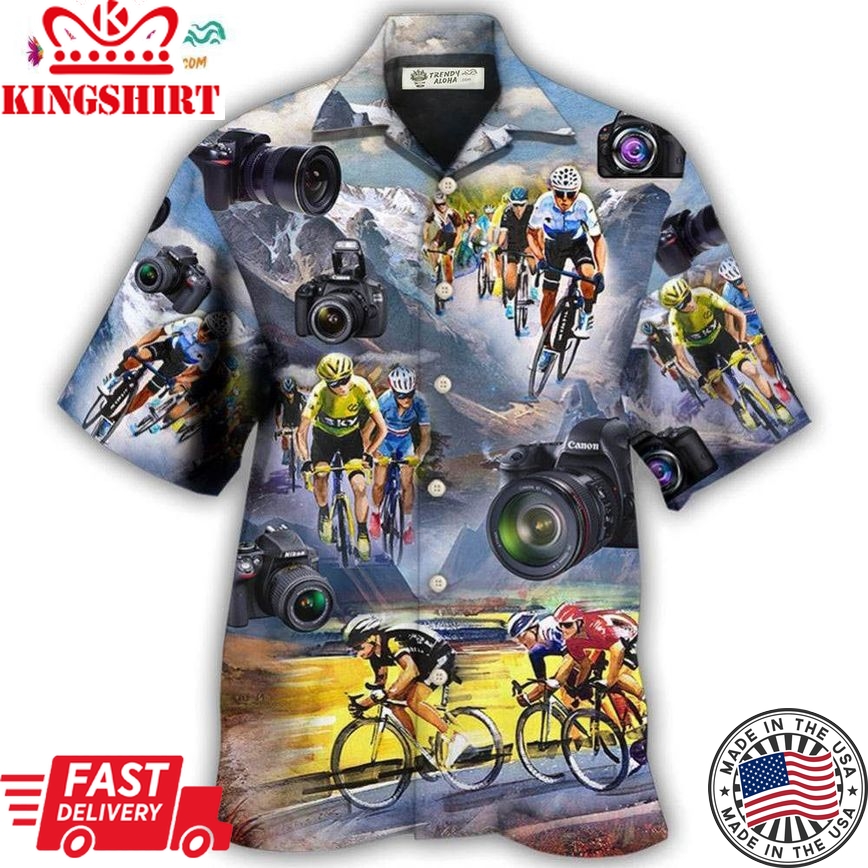 Cycling And Photography Lover Moutain Painting Hawaiian Shirt