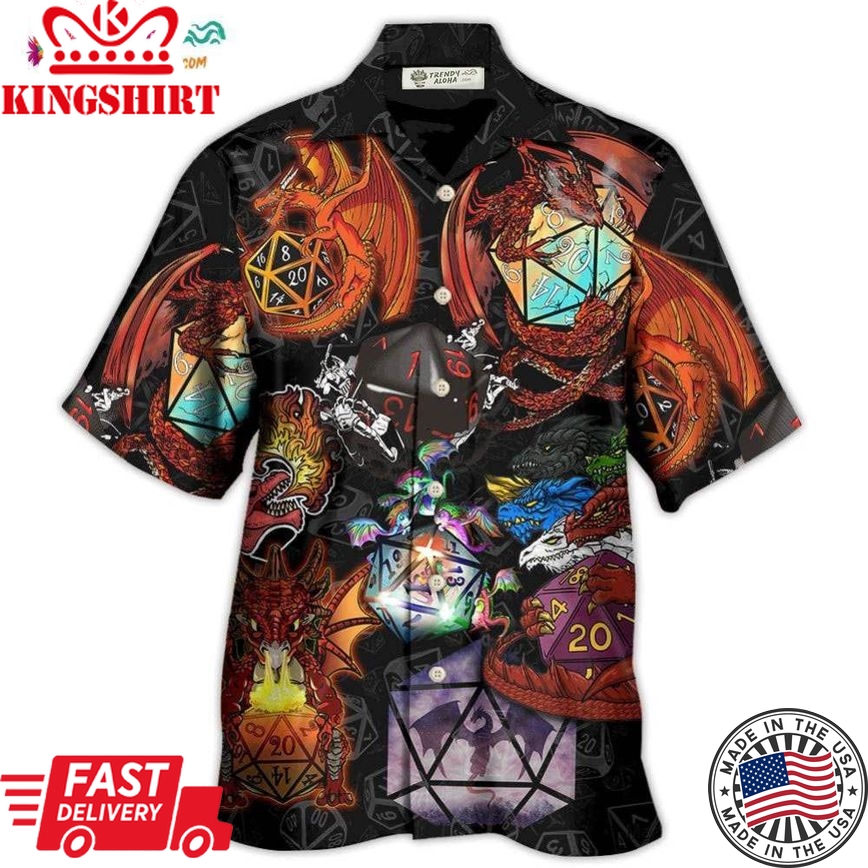 D20 And Fire Dragon Art Hawaiian Shirt