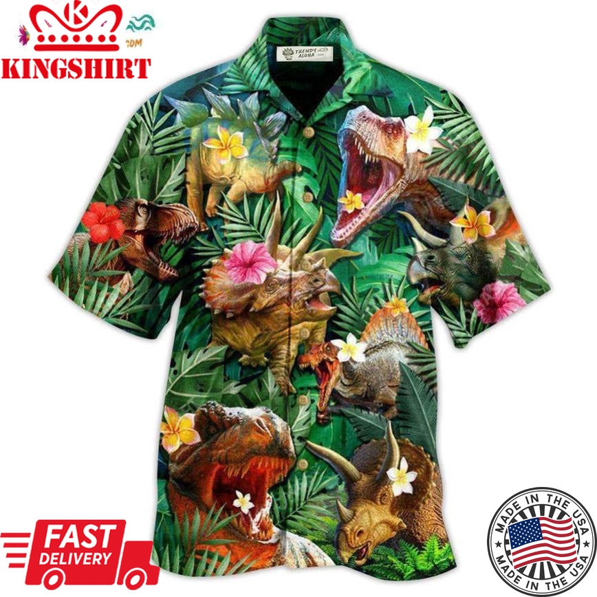 Dinosaur Aloha Style Tropical Floral Hawaiian Shirt