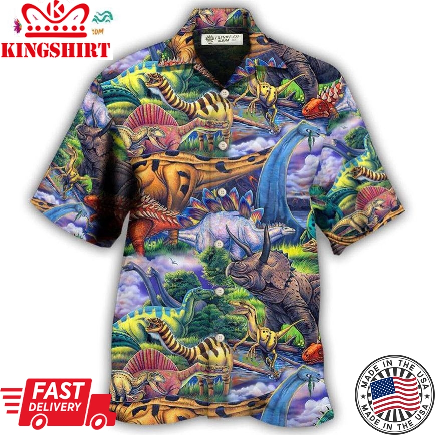 Dinosaur Art Coloful Style Hawaiian Shirt