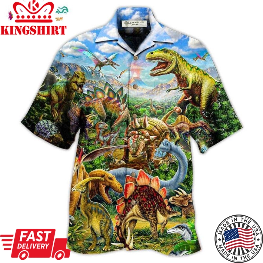 Dinosaur Rawrsome World Blue Sky Hawaiian Shirt