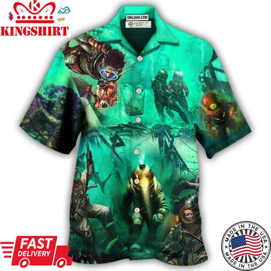 Diving Monster Under The Sea Art Style Hawaiian Shirt