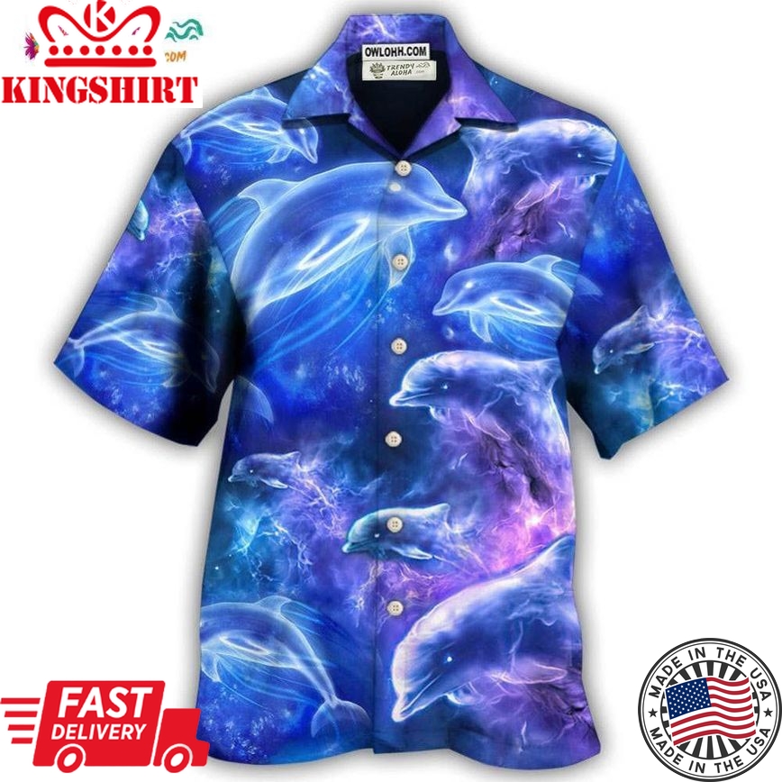 Dolphin Galaxy Neon Glow Style Hawaiian Shirt