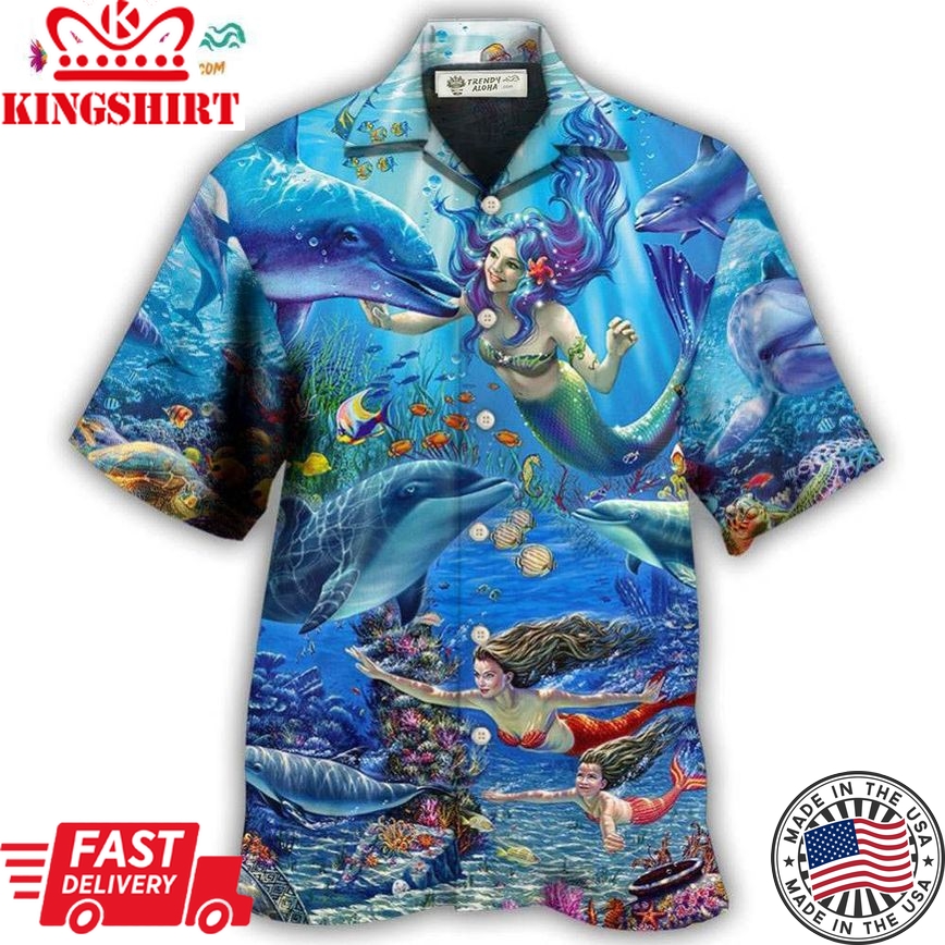 Dolphin Mermaid Lover Blue Sea Style Hawaiian Shirt