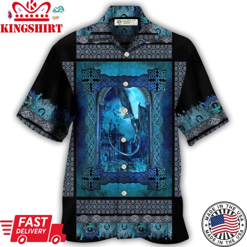 Dragon Blue Viking Pattern Hawaiian Shirt