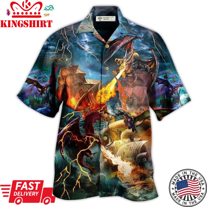 Dragon Fight With The Pirate Ship Hawaiian Shirt