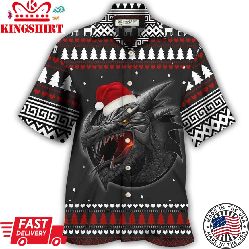 Dragon Merry Christmas Black And Red Hawaiian Shirt