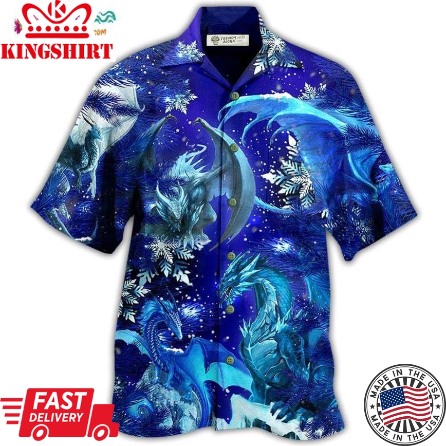 Dragon Merry Xmas Snow Love Blue Color Hawaiian Shirt