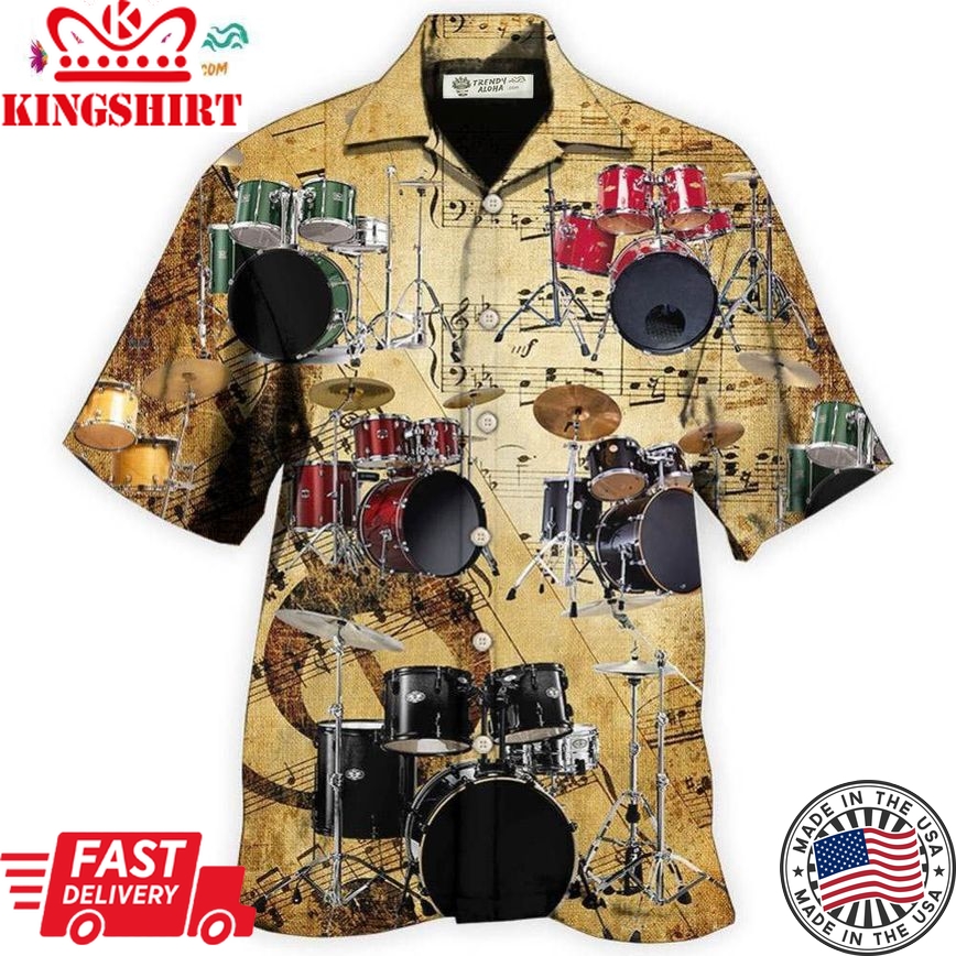 Drum Music Note Vintage Style Hawaiian Shirt