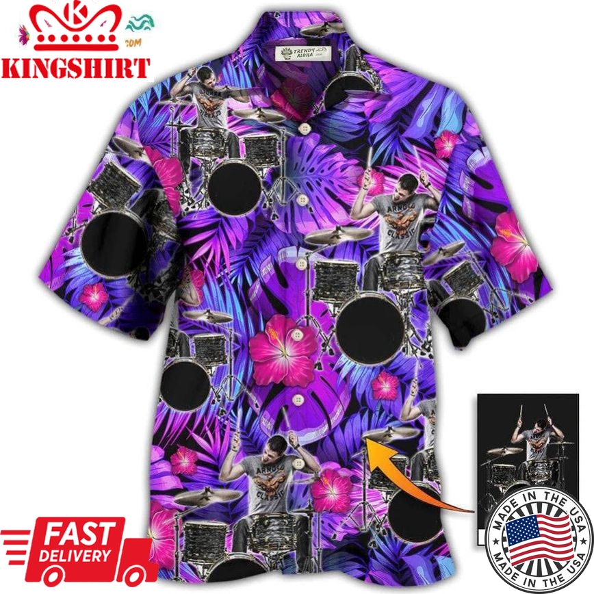 Drum Purple Tropical Style Custom Photo Hawaiian Shirt