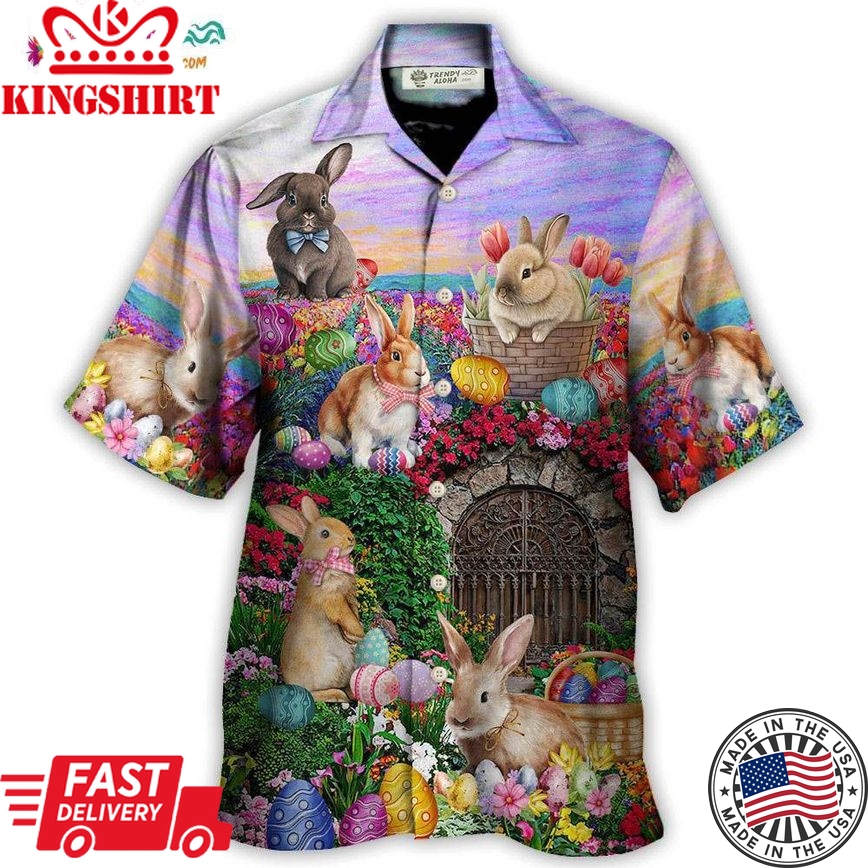 Easter Rabbit Chilling In The Flower Landscape Watercolor Style Hawaiian Shirt