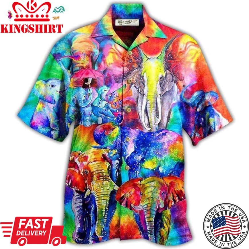 Elephant Happy Rainbow Elephant Family Colorful Hawaiian Shirt