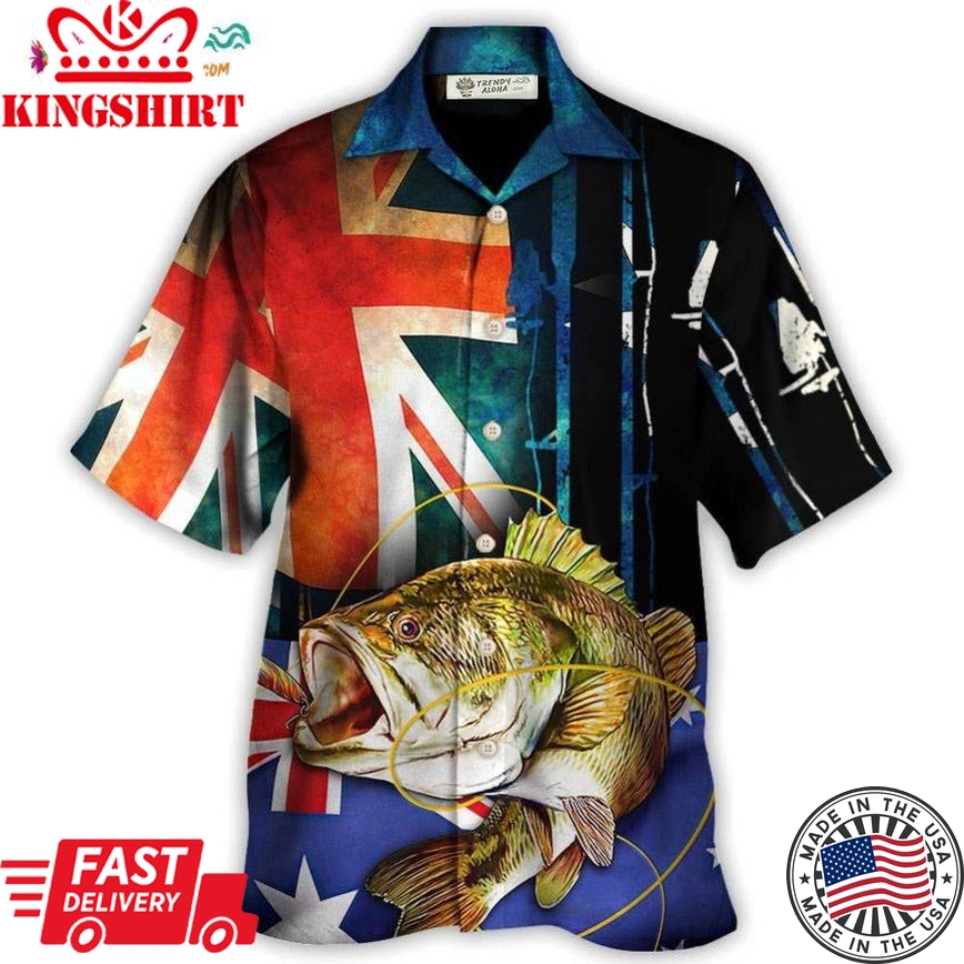 Fishing I Love Fishing Australia Flag Vintage Hawaiian Shirt